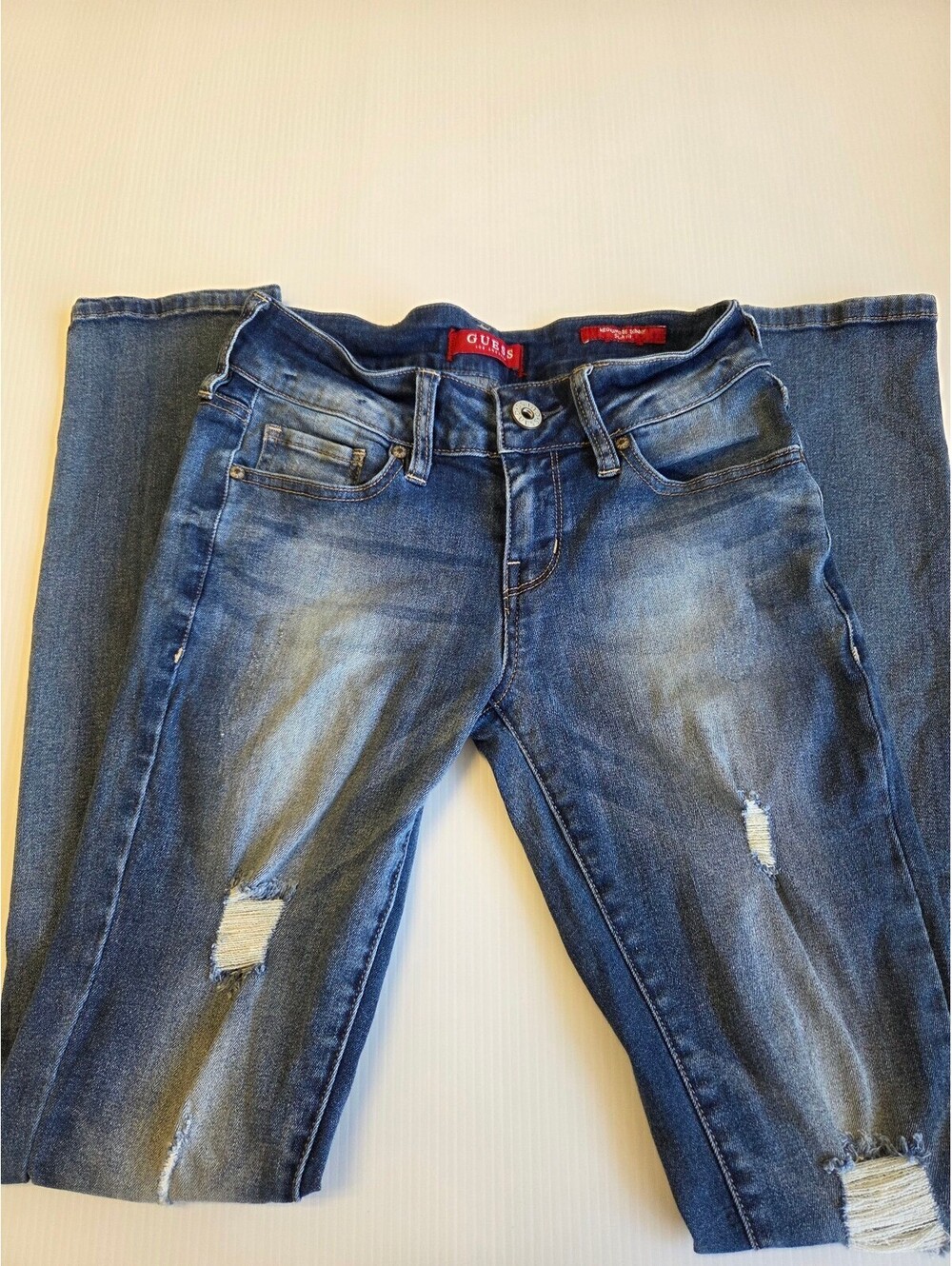 Guess Medium Rise Skinny Jeans with Distressed Detailing